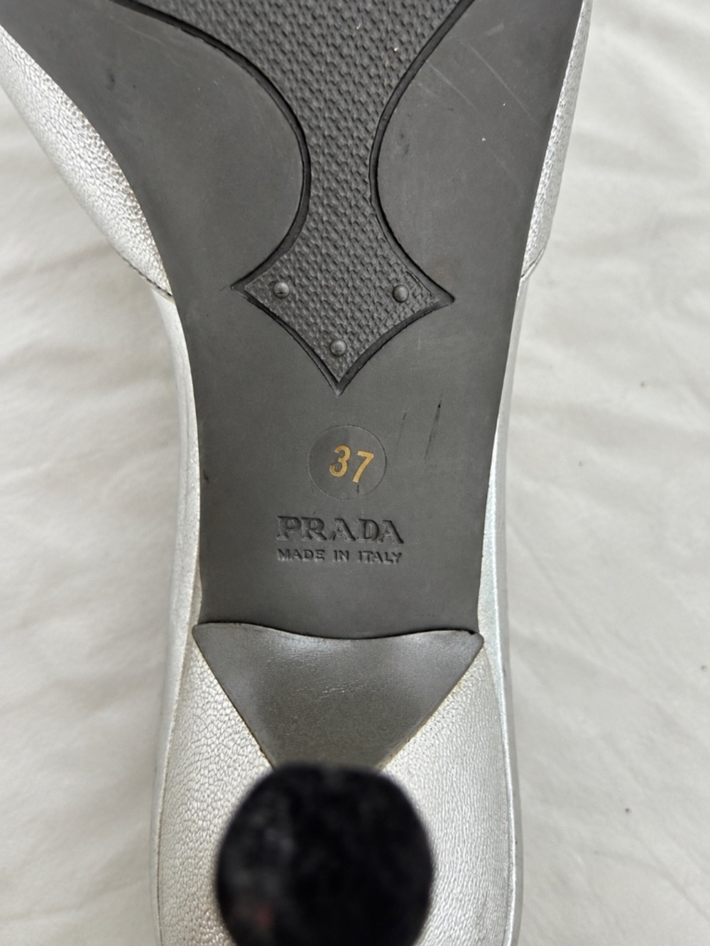 Prada Silver Metallic Leather Open Toe Mule Heels Sandals Size 37 - Picture 10 of 16